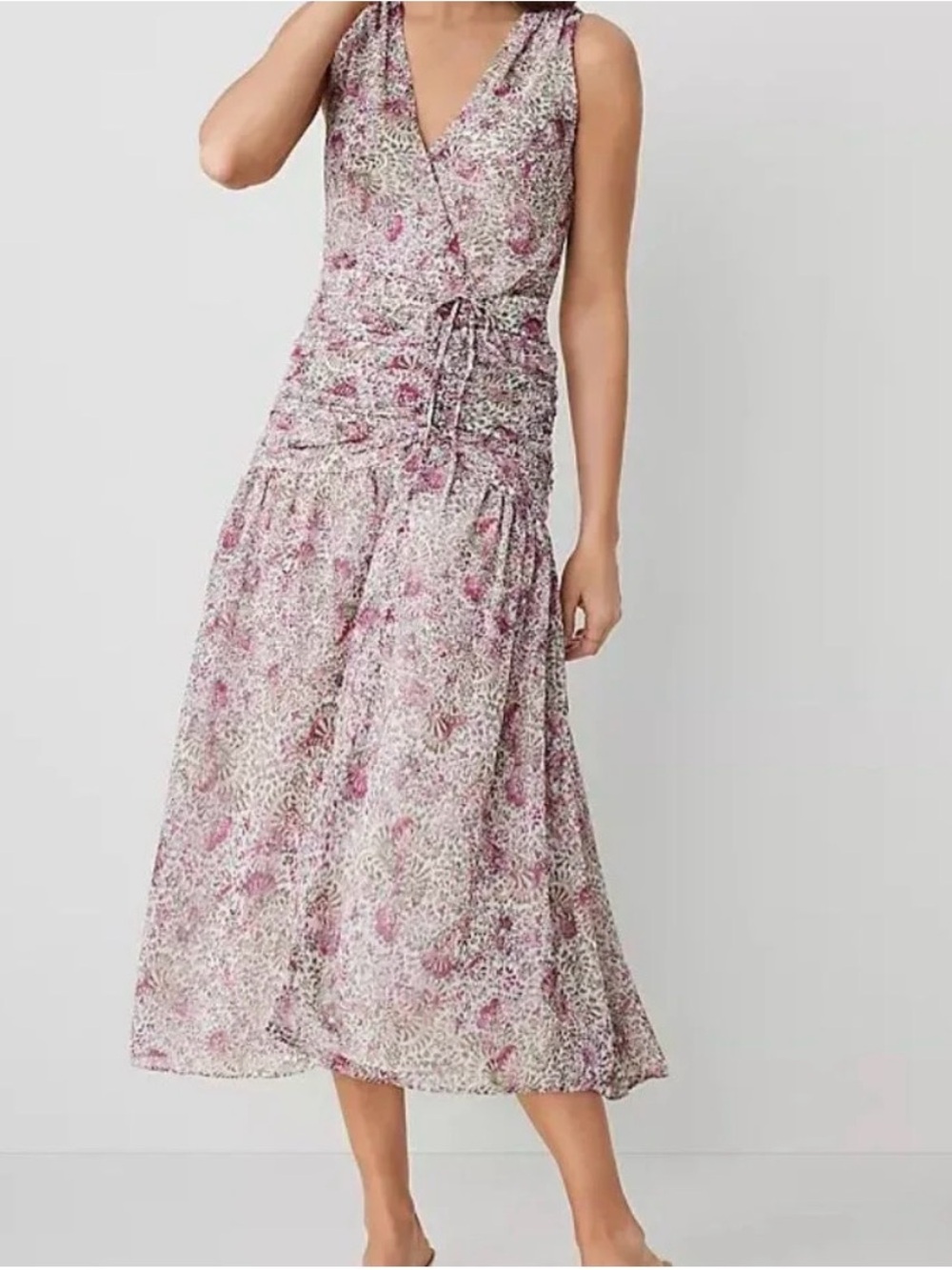 Ann Taylor Pink Floral Sleeveless Midi Dress